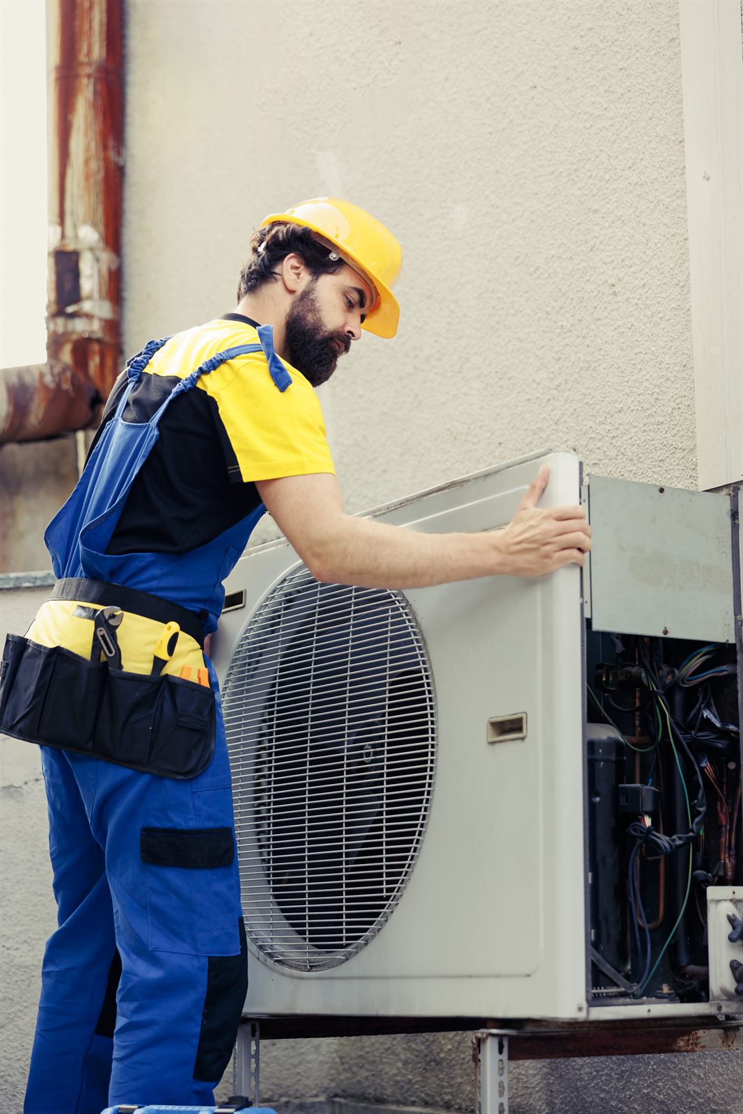 Emergency HVAC repair technician servicing a heating system in Columbus OH